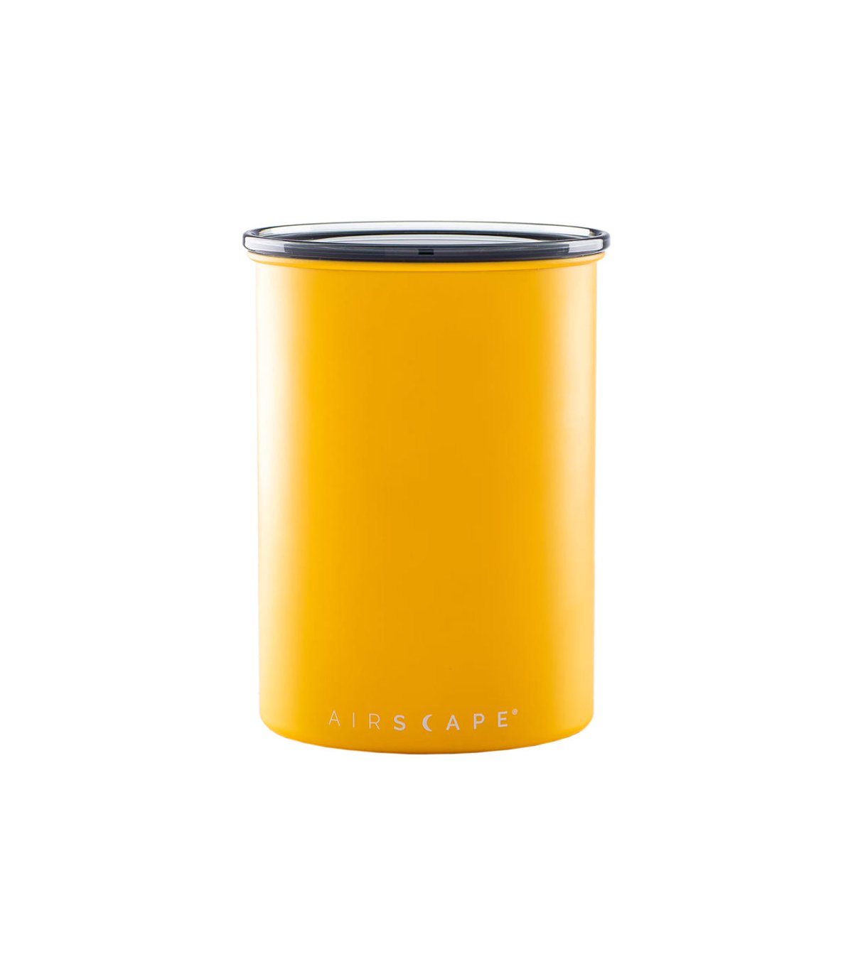 Recipiente hermético para café color amarillo grande de la marca Airscape con capacidad para 500 gramos