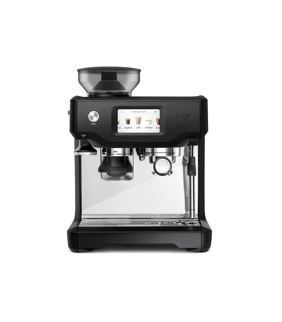 Cafetera para espresso con molinillo y espumador de leche integrado Sage The Barista Touch negro