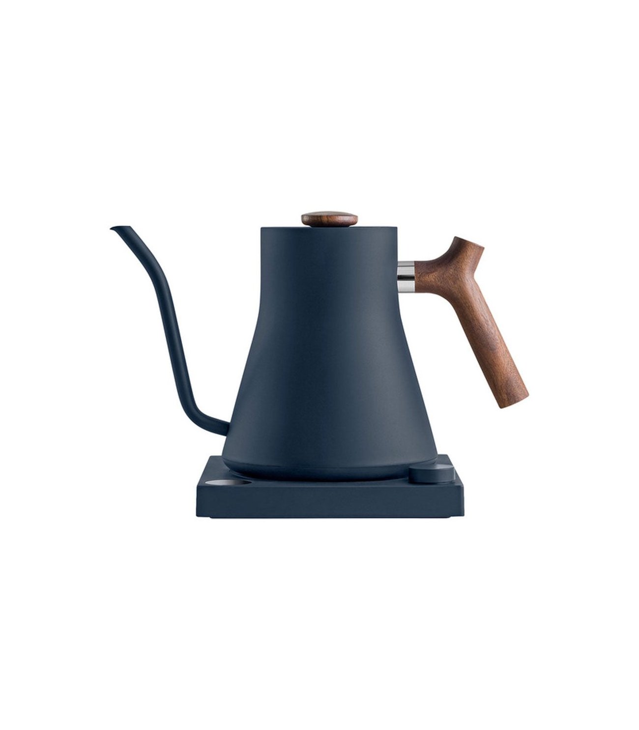 Fellow Kettle azul con mango de madera. El hervidor de agua eléctrico ideal para café de especialidad