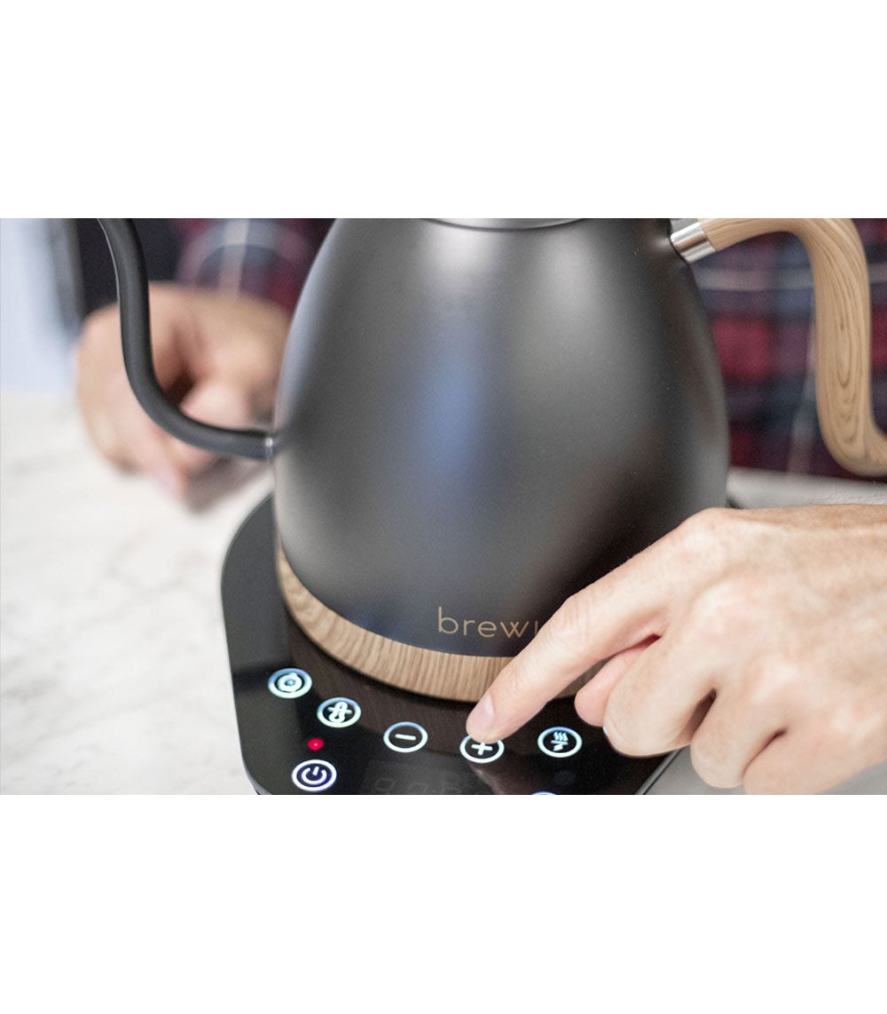 Detail of Brewista Artisan black and wood kettle