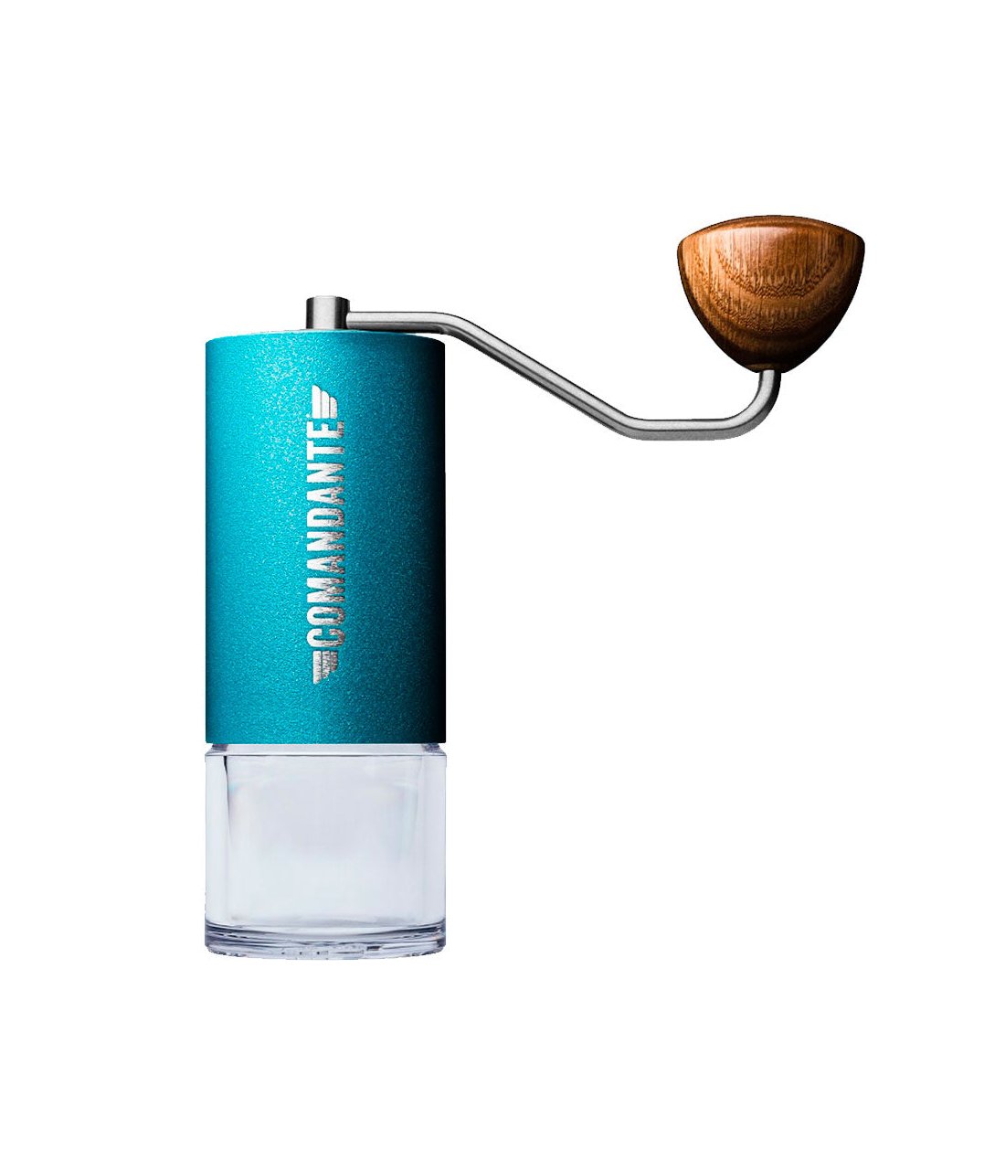 Molinillo de café manual Comandante C40 Nitro Blade Alpine Lagoon con fresas cónicas de acero inoxidable martensítico con un alto contenido en nitrógeno altamente resistentes a las dentaduras.