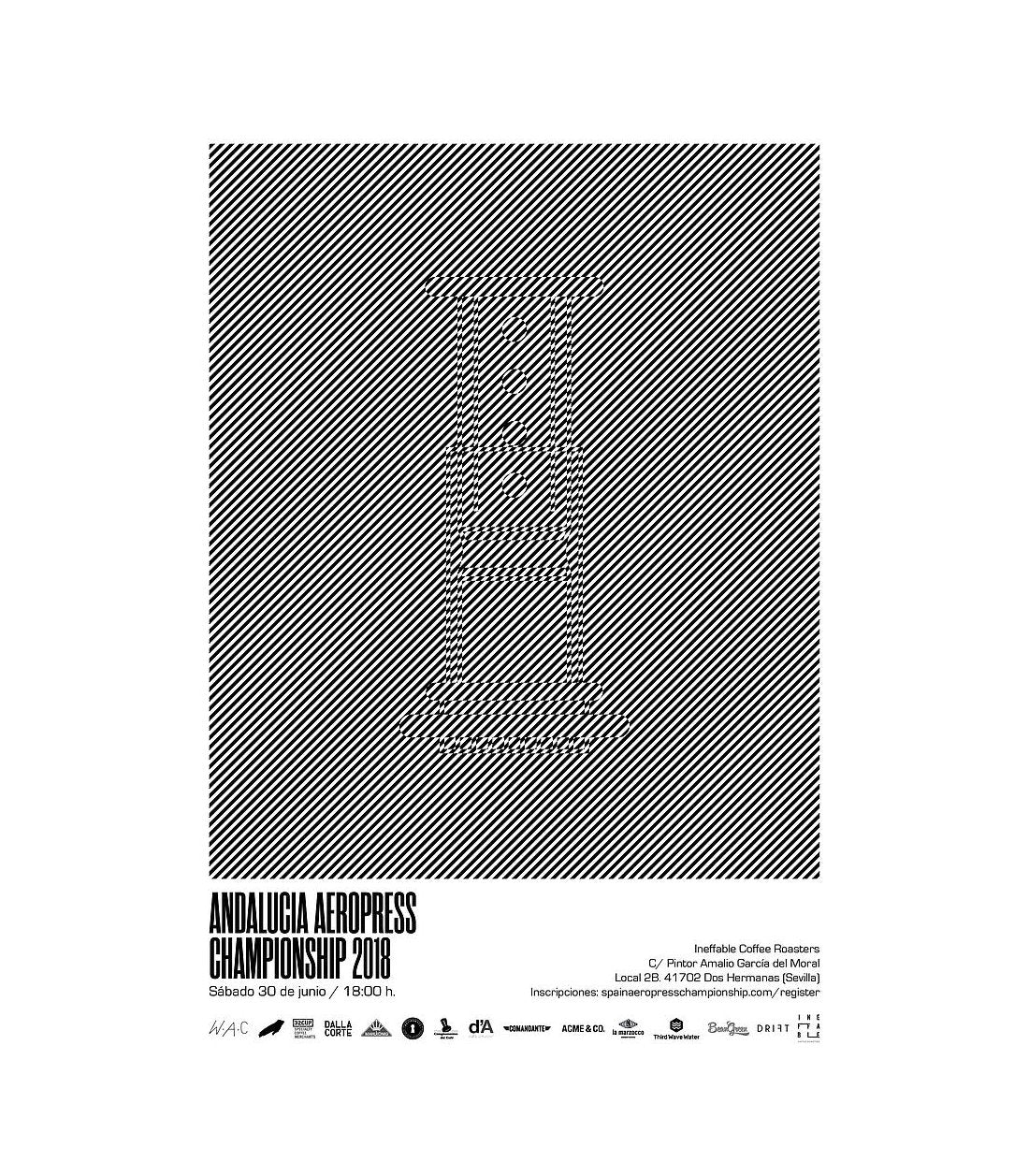 Cartel AeroPress 2018. Regional Andalucía 2018. Enmarcado - Blanco & Negro.  Papel Verjurado 110gr.