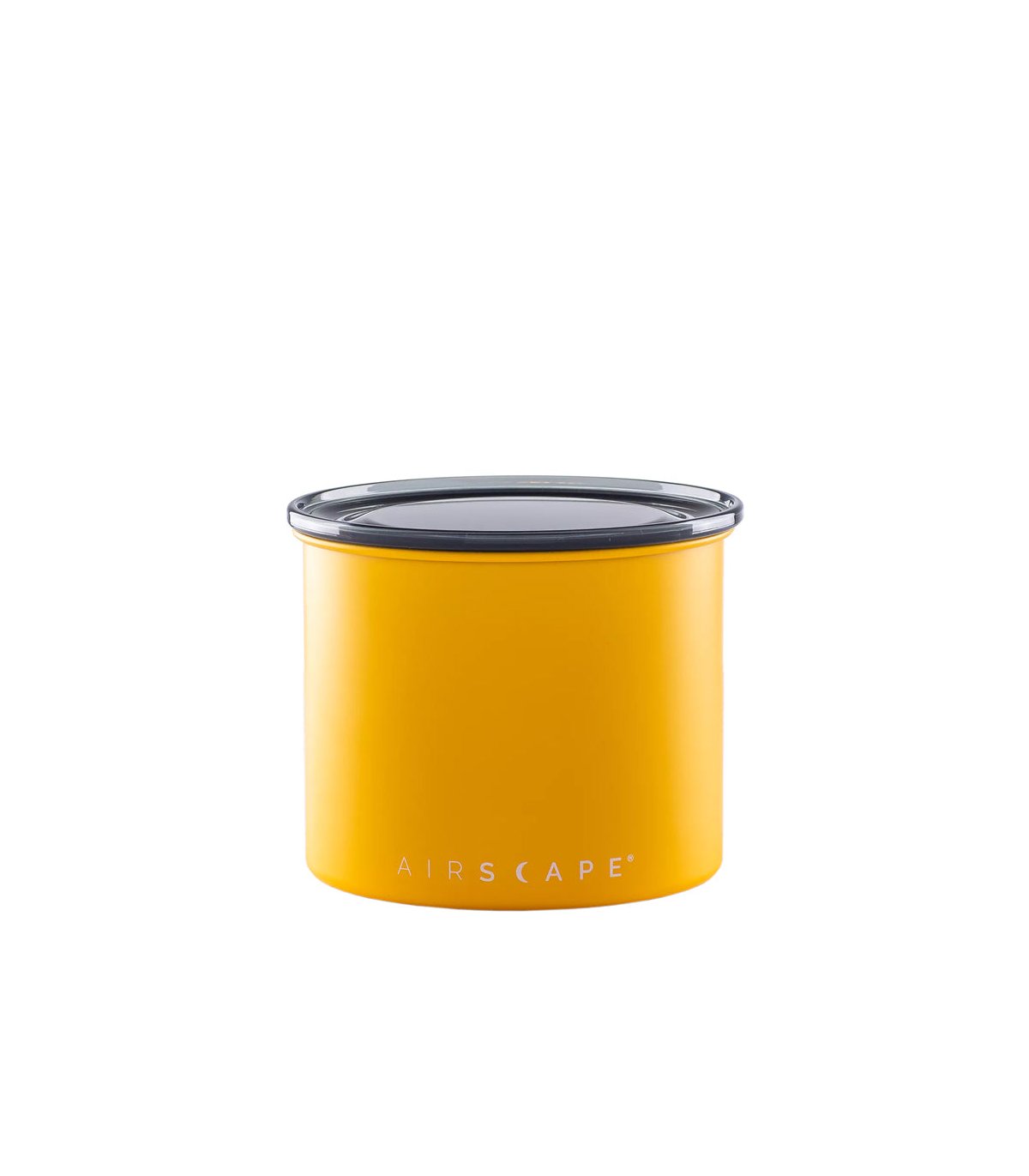 Recipiente de la marca Airscape de color amarillo para guardar café al vacío hermético con capacidad para 250 gramos
