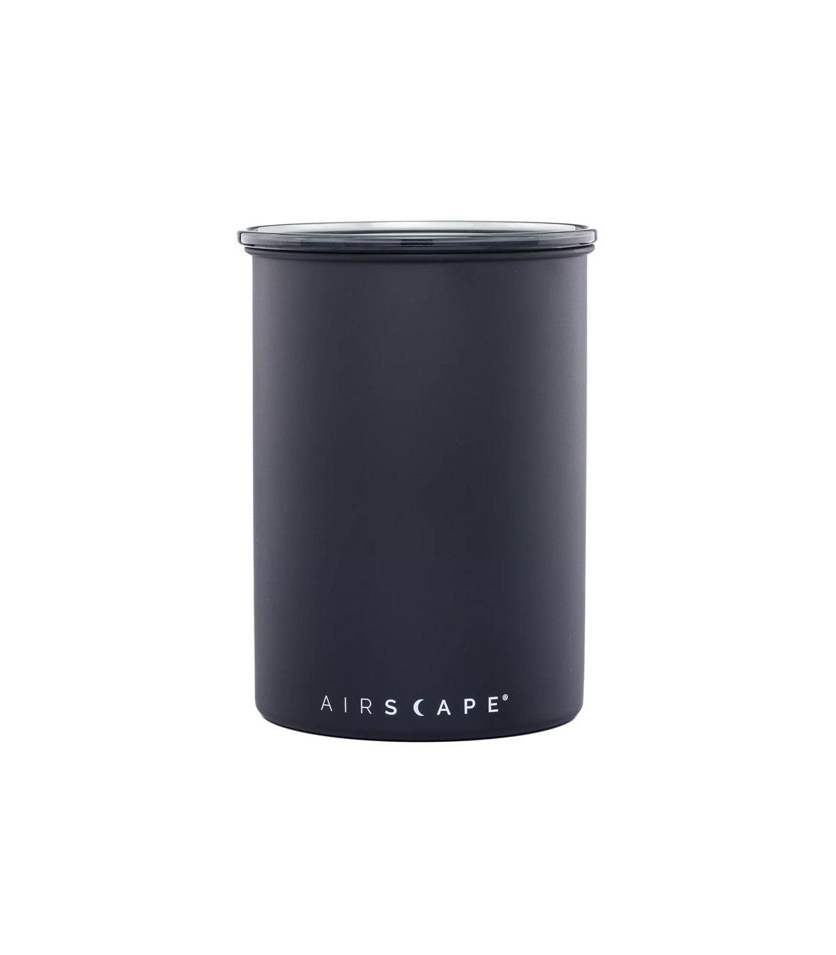 Recipiente hermético para guardar café grande de color negro mate y marca Airscape. Capacidad para 500 gramos